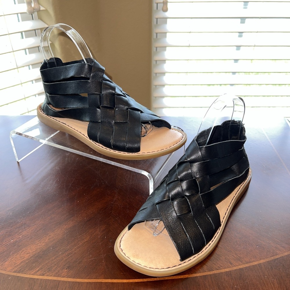 Born IWA Woven Leather Black Sandals Shoes Sz 7M Boho Beachy Resortwear Granola - Picture 5 of 15